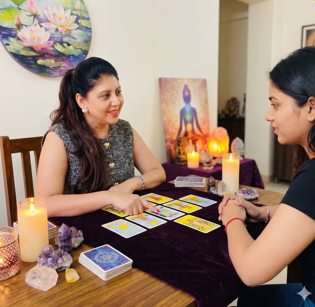 Garima Tripathi in a one-to-one tarot and healing session