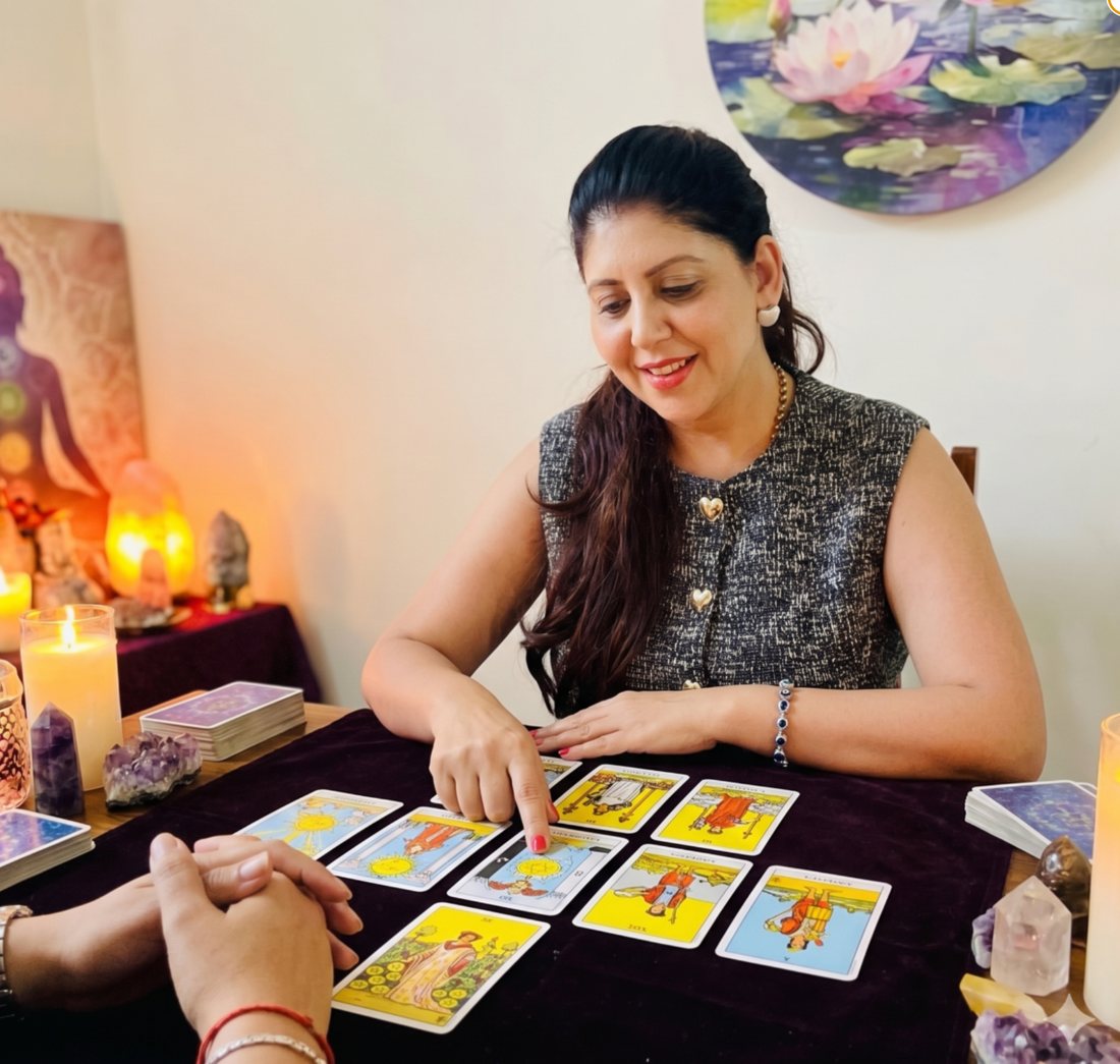 Garima Tripathi guiding a tarot and healing session